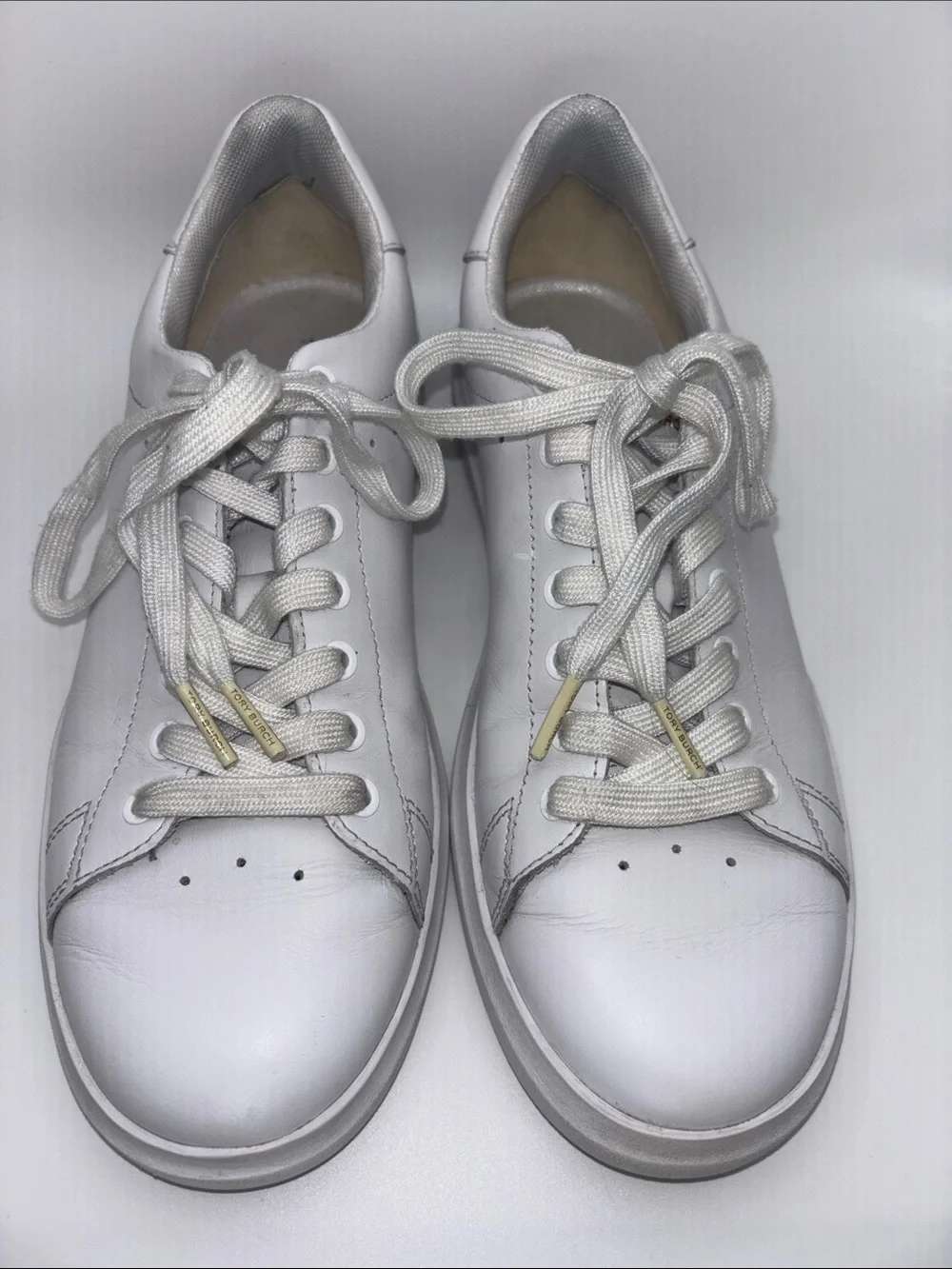 Tory Burch White Leather Low-Top Lace-Up Sneakers